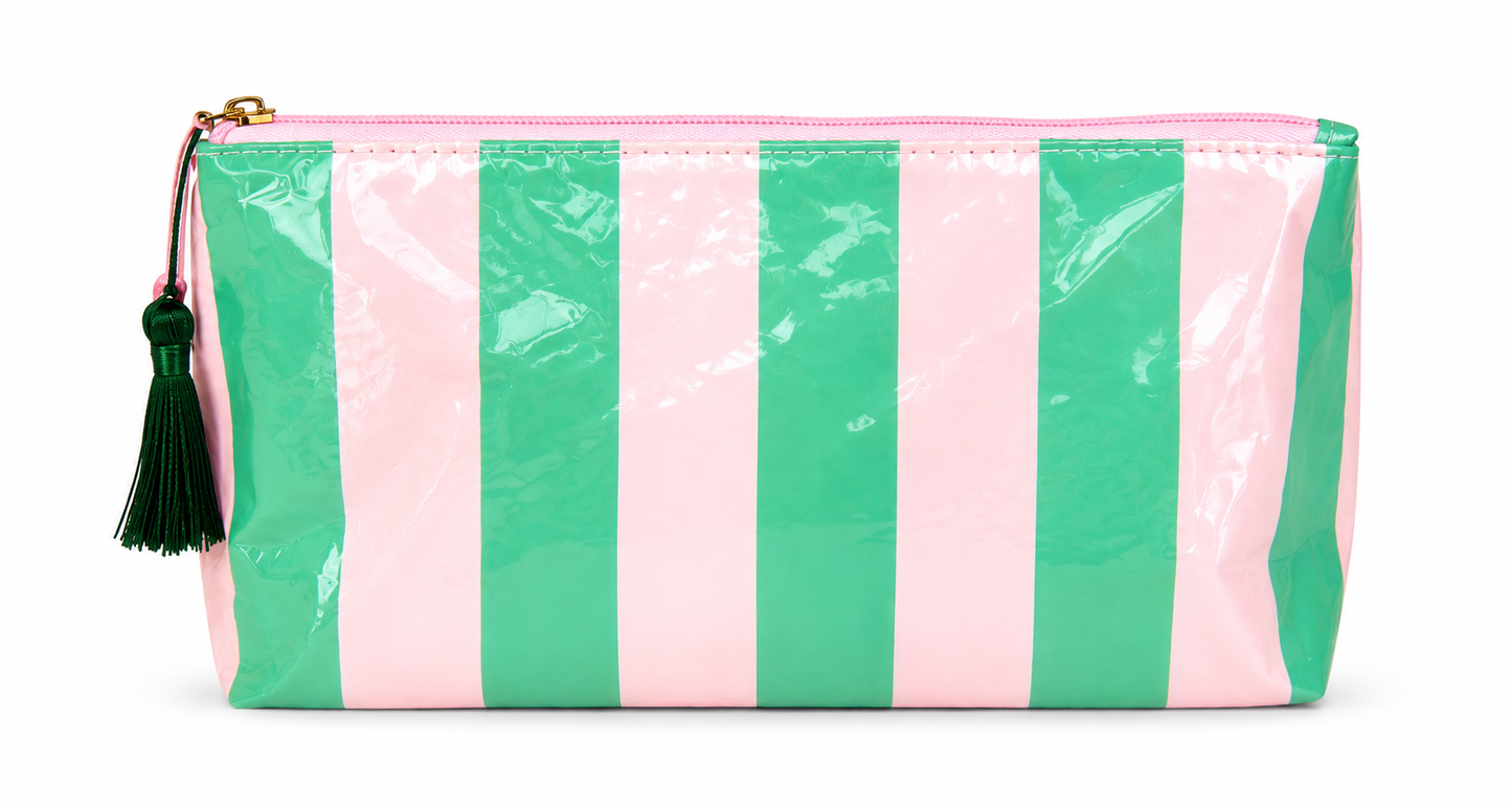 Preppy Stripe Cosmetic Bag – Waterproof Makeup Bag, Travel Toiletry Pouch