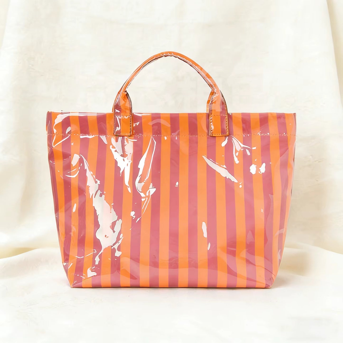 Preppy Pool Tote Bag | Striped Vinyl Beach Tote