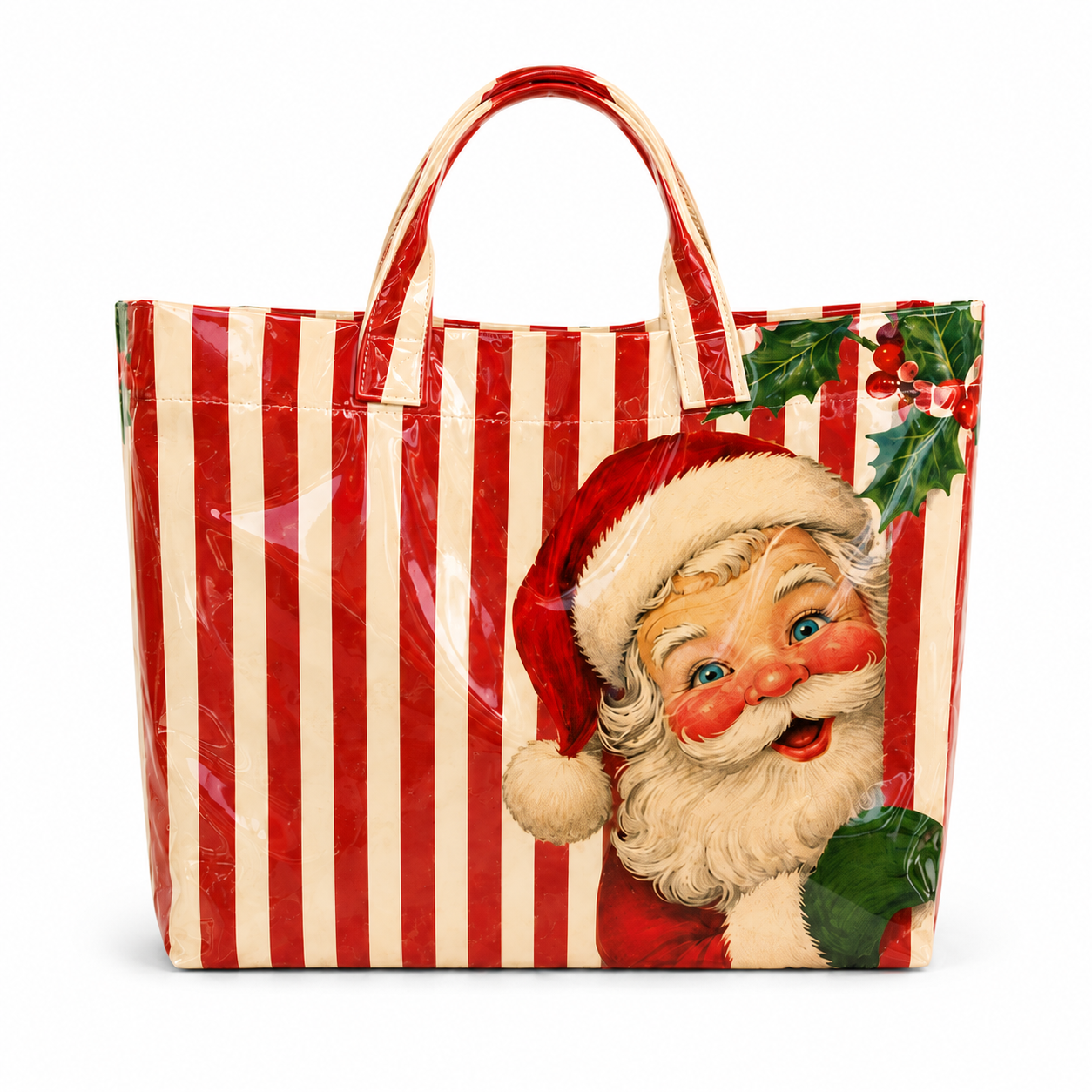 Vintage Santa Striped Holiday Tote Bag