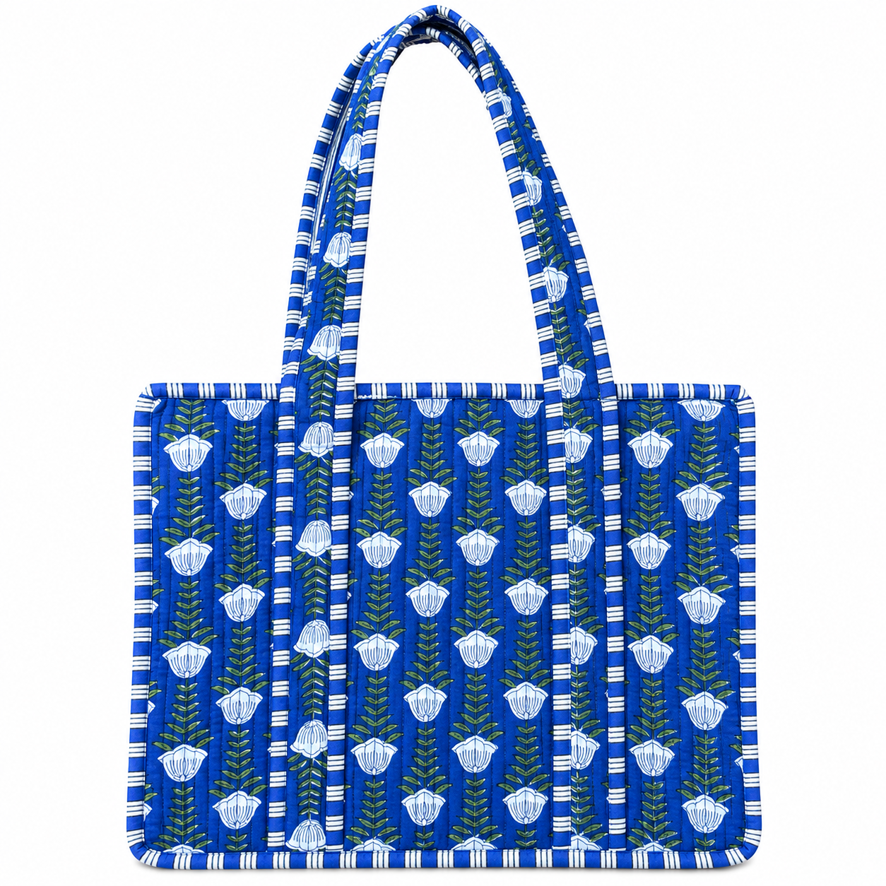 Provence Quilted Tote – Blue & White Floral Shoulder Bag