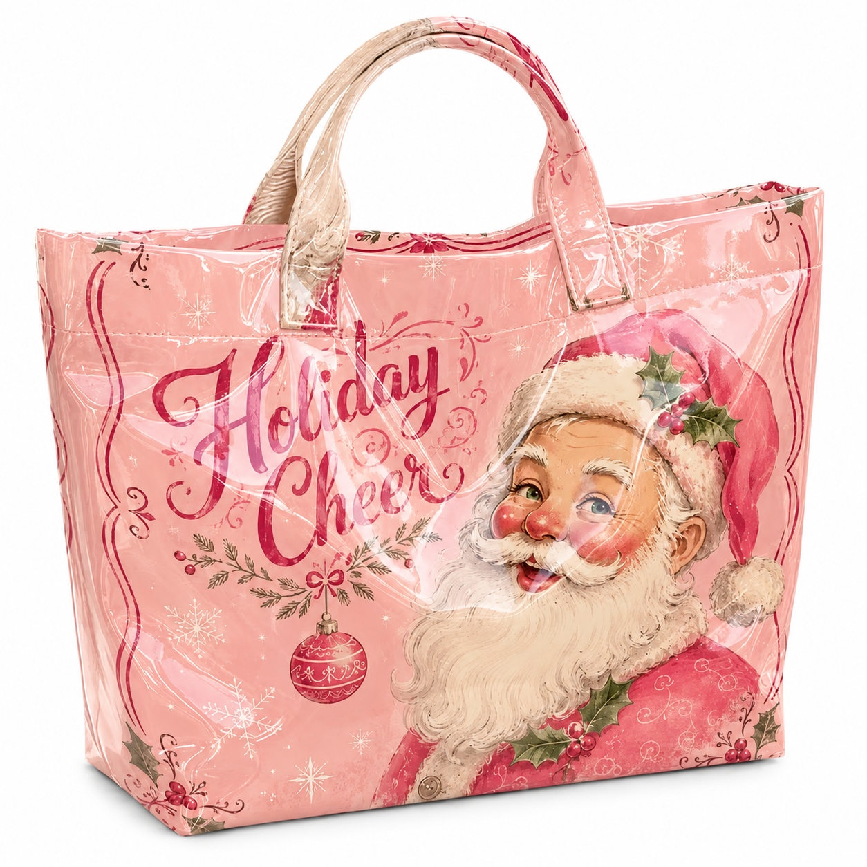 Blushing Noël Coated Canvas Vintage Santa Tote