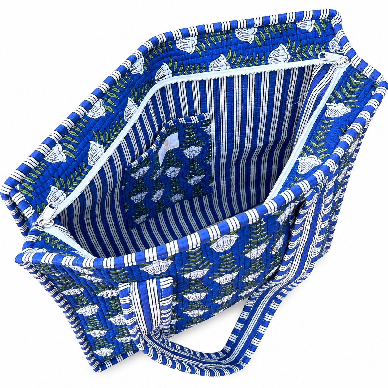 Provence Quilted Tote – Blue & White Floral Shoulder Bag