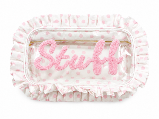Pink Polka Dot “Stuff” Ruffle Cosmetic Bag