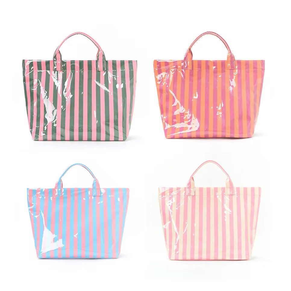Preppy Pool Tote Bag | Striped Vinyl Beach Tote