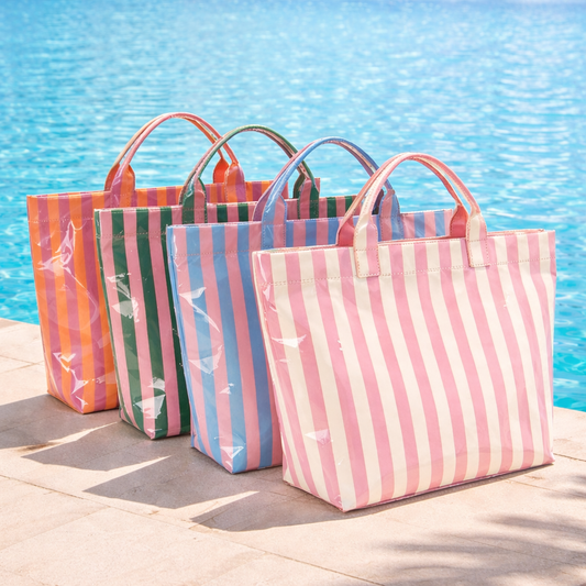 Preppy Pool Tote Bag | Striped Vinyl Beach Tote