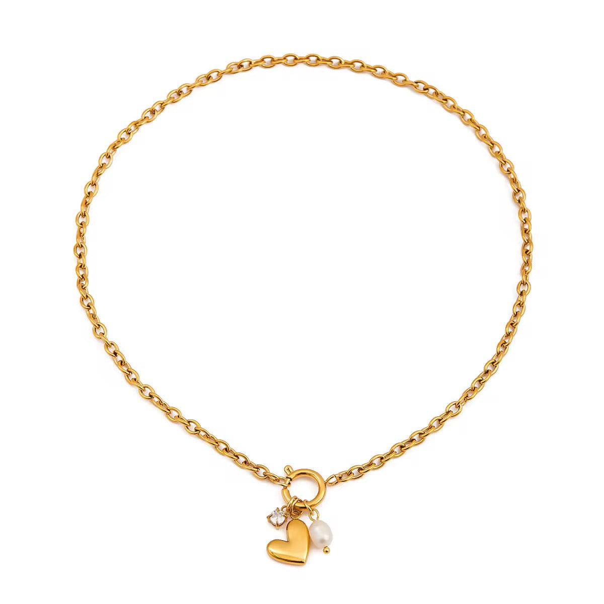LOVE Gold Heart Pearl Charm Necklace | 18K Gold Plated Tarnish-Free Dainty Love Necklace Necklace
