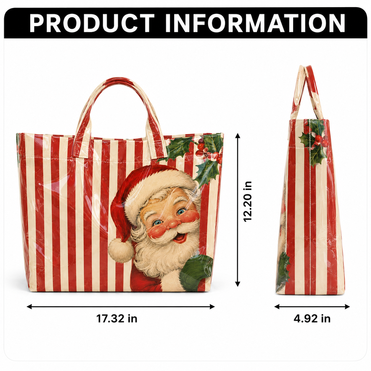 Vintage Santa Striped Holiday Tote Bag
