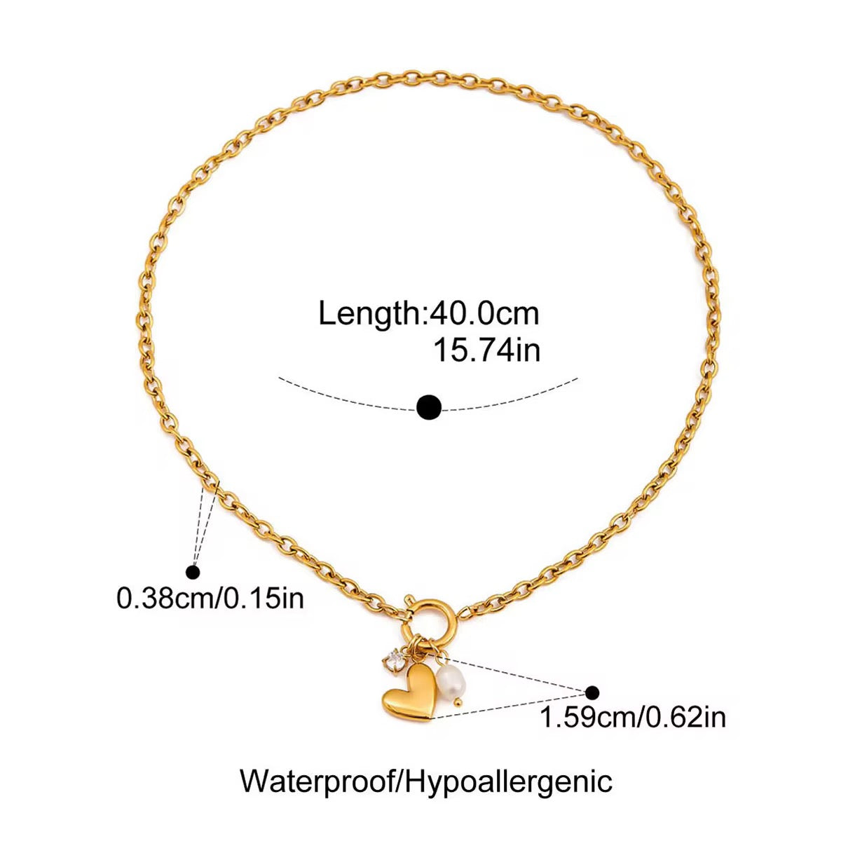 LOVE Gold Heart Pearl Charm Necklace | 18K Gold Plated Tarnish-Free Dainty Love Necklace Necklace