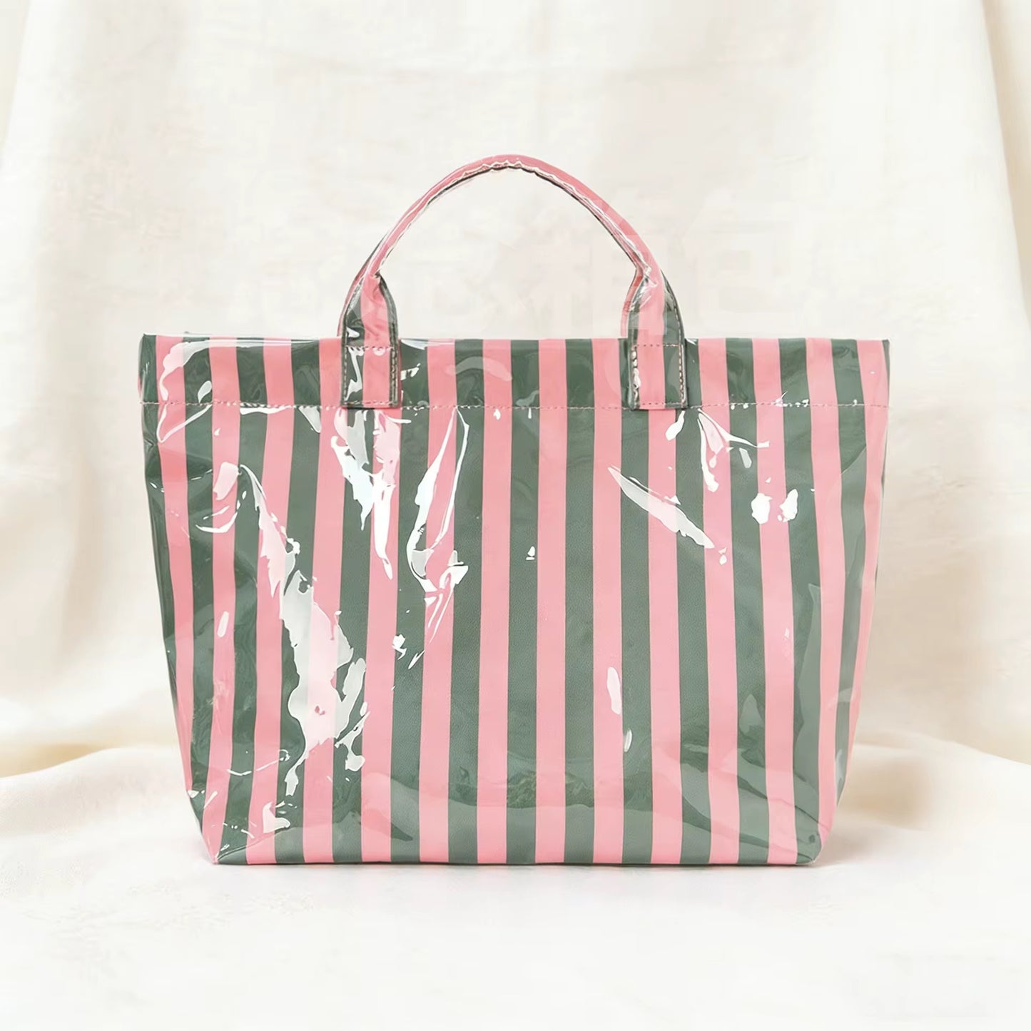 Preppy Pool Tote Bag | Striped Vinyl Beach Tote
