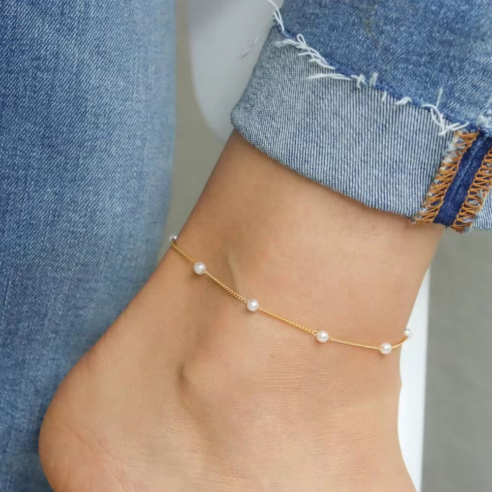 Pearl Anklet | Dainty Gold Beach Jewelry