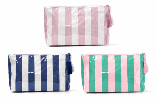 Preppy Stripe Cosmetic Bag – Waterproof Makeup Bag, Travel Toiletry Pouch