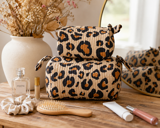 Wild Side Leopard Block Print 3 Piece Cosmetic Set