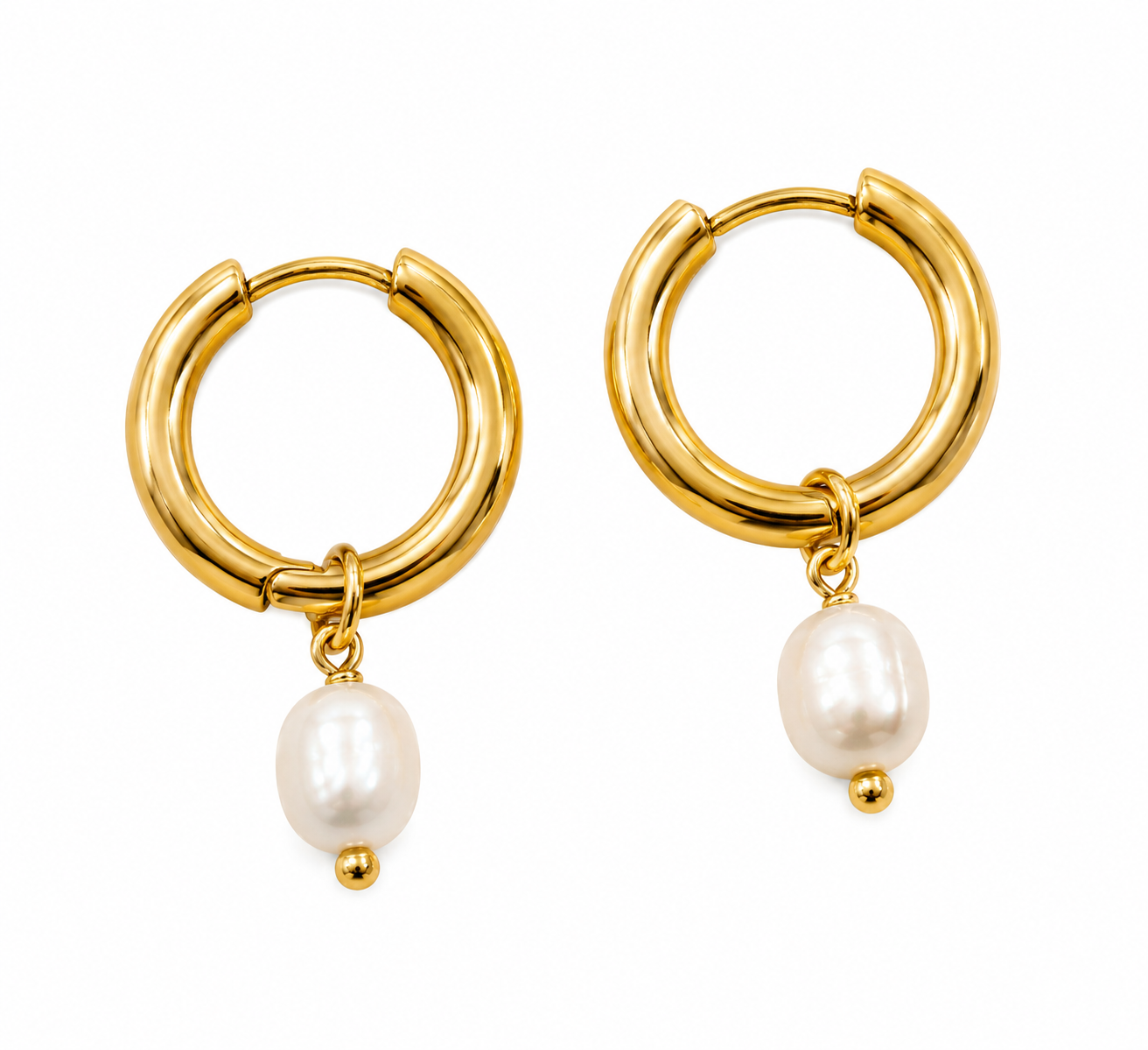 Positano Gold Pearl Drop Hoop Earrings