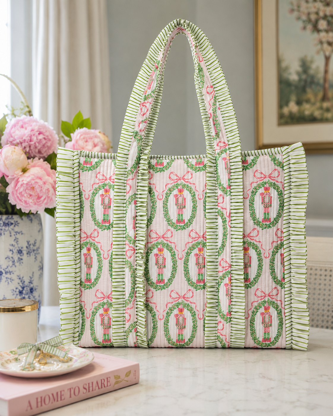 Nutcracker Noel Ruffle Quilted Holiday Tote