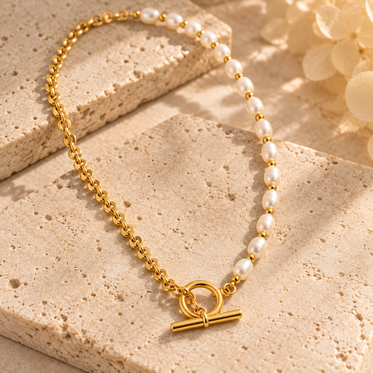 Blaire Pearl & Gold Choker Necklace