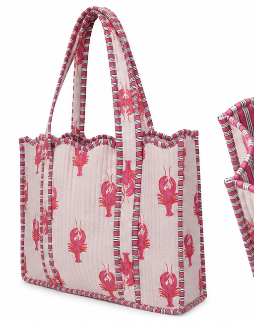 Lobster Scalloped Trim Coastal Pink Tote