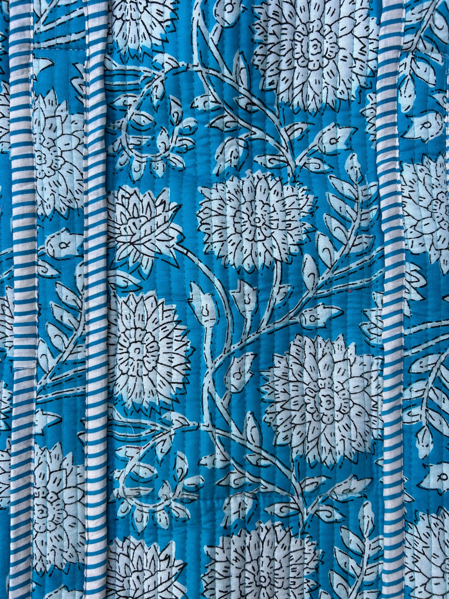Sea Island Quilted Tote – Turquoise & White Floral Shoulder Bag