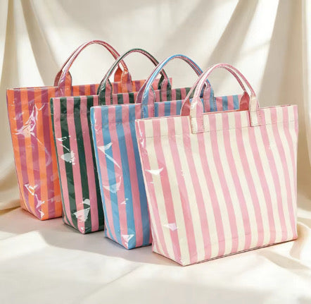 Preppy Pool Tote Bag | Striped Vinyl Beach Tote