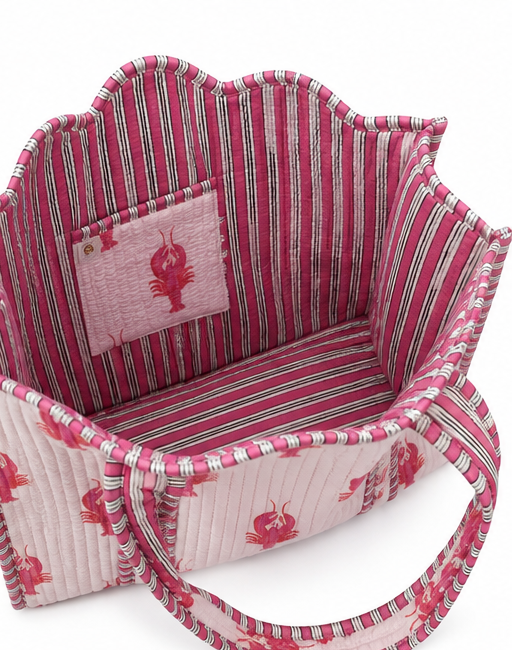 Lobster Scalloped Trim Coastal Pink Tote