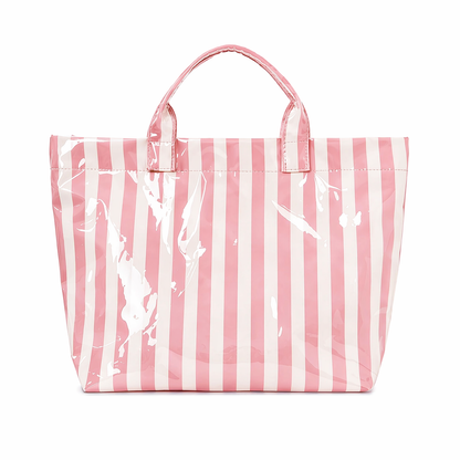 Preppy Pool Tote Bag | Striped Vinyl Beach Tote