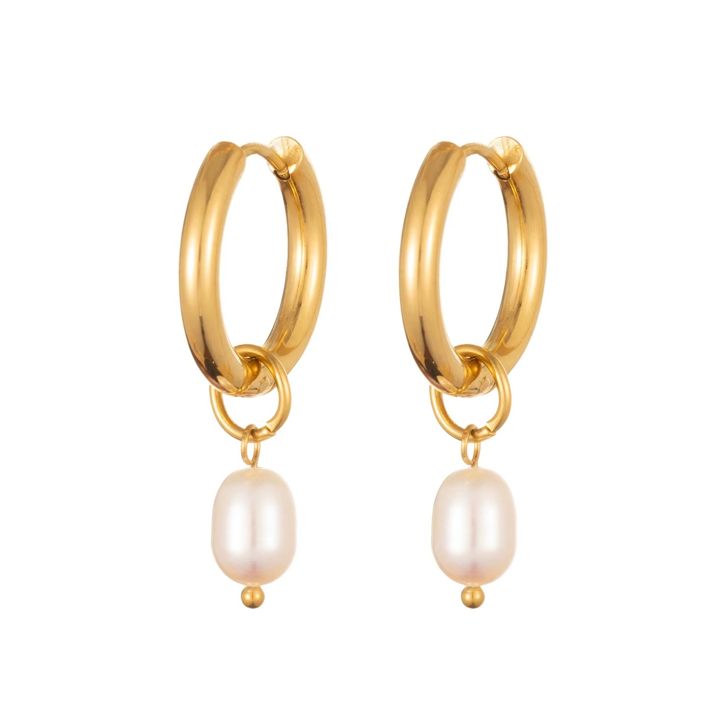 Positano Gold Pearl Drop Hoop Earrings