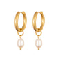 Positano Gold Pearl Drop Hoop Earrings
