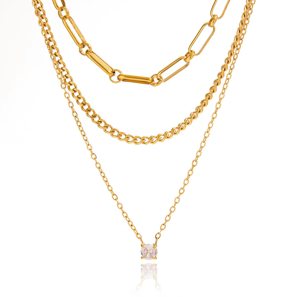 Valentina Gold Triple-Layer Solitaire Necklace