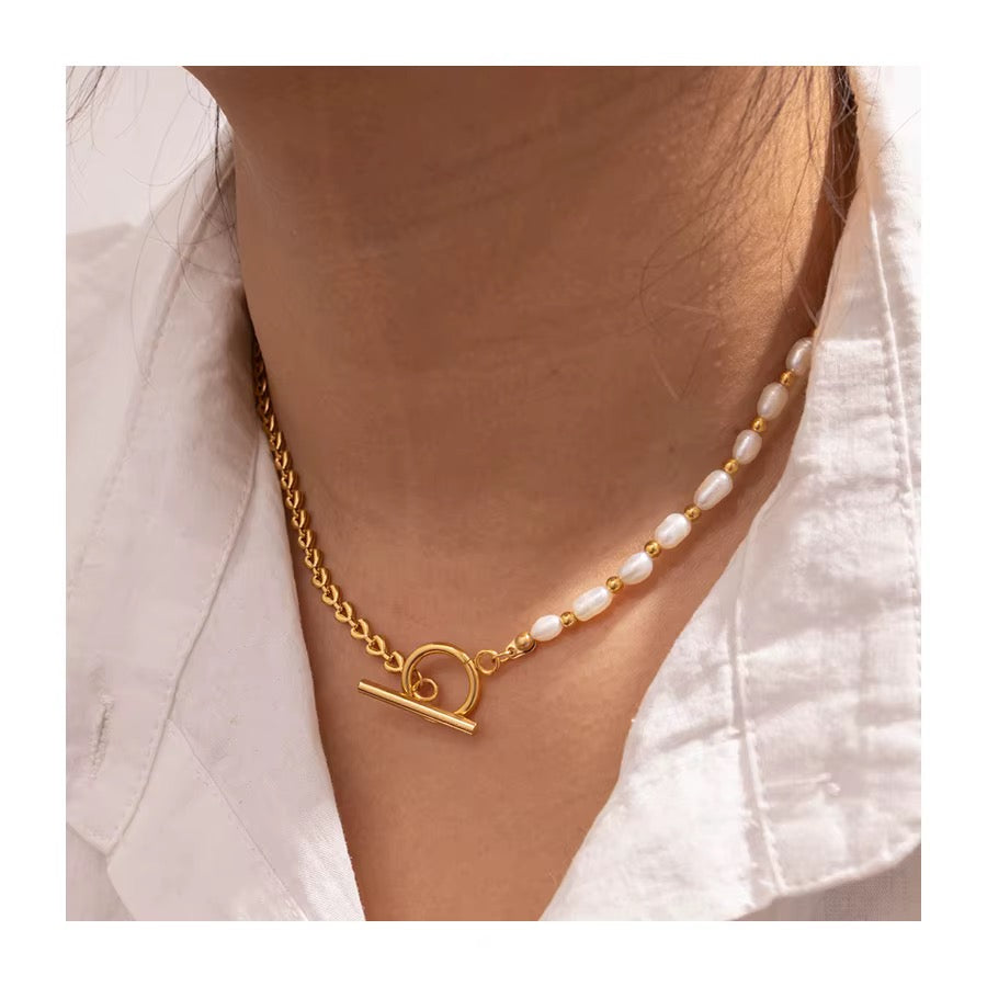 Blaire Pearl & Gold Choker Necklace