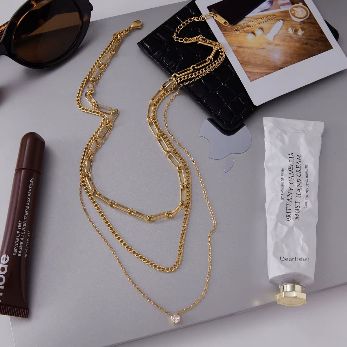 Valentina Gold Triple-Layer Solitaire Necklace