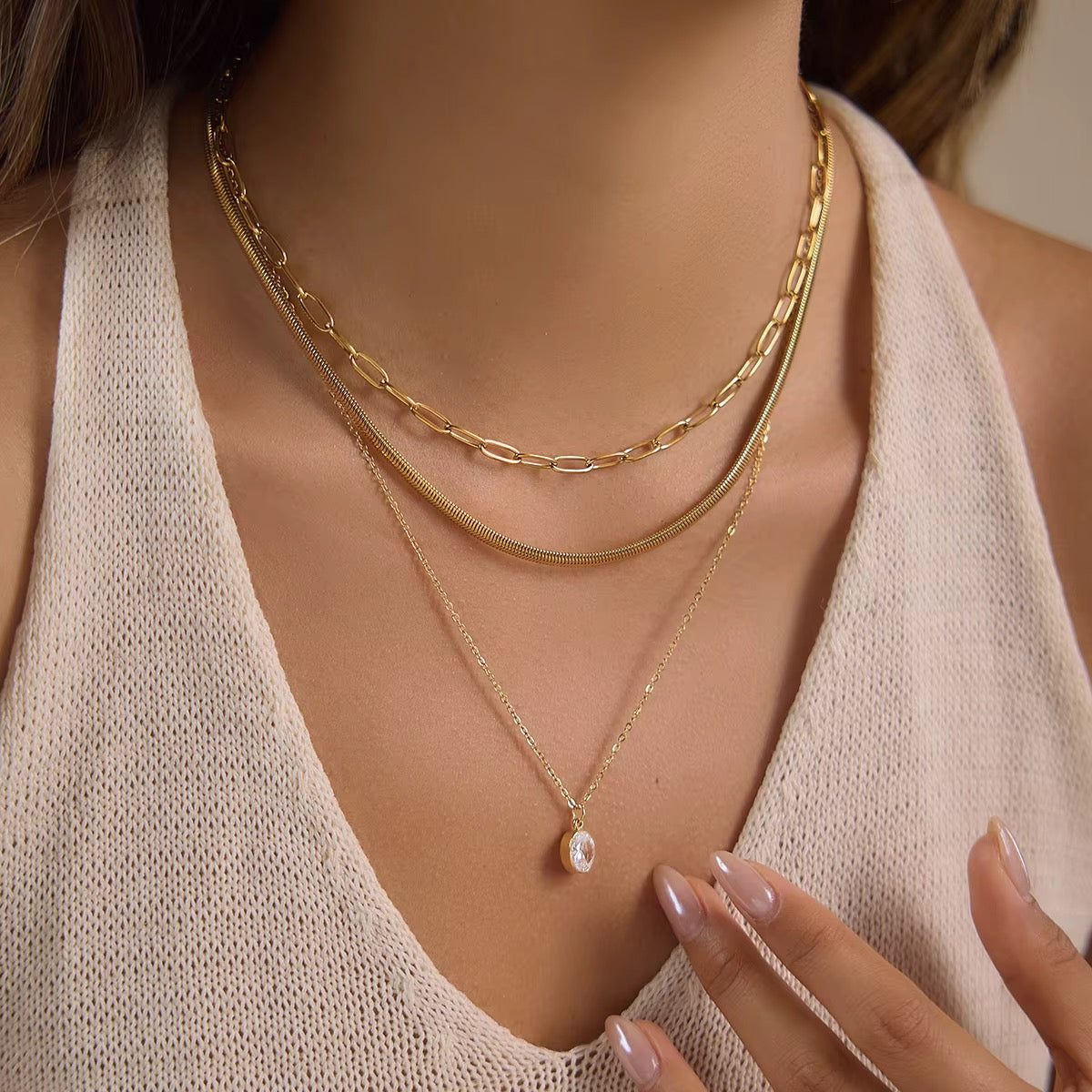 Vivienne Gold Triple-Layer Pendant Necklace